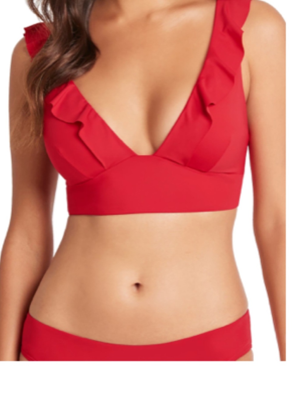Sea Level Red Ruffled V-Neck Swim Top - Women Swim